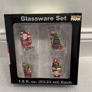 South Park Glassware shot glass Set of 4 1.8ozs holiday festive theme NIB